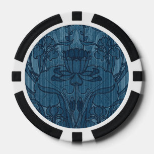 Chic Blue Art Nouveau Iris Botanical Pattern Poker Chips