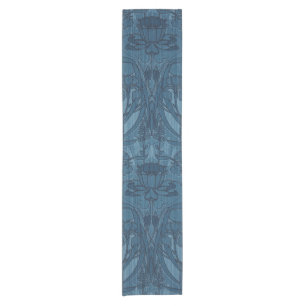 Chic Blue Art Nouveau Iris Botanical Pattern Short Table Runner
