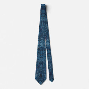 Chic Blue Art Nouveau Iris Botanical Pattern Tie