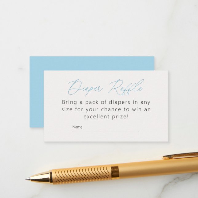 Chic Blue Baby Shower Diaper Raffle Enclosure Card (Front/Back In Situ)