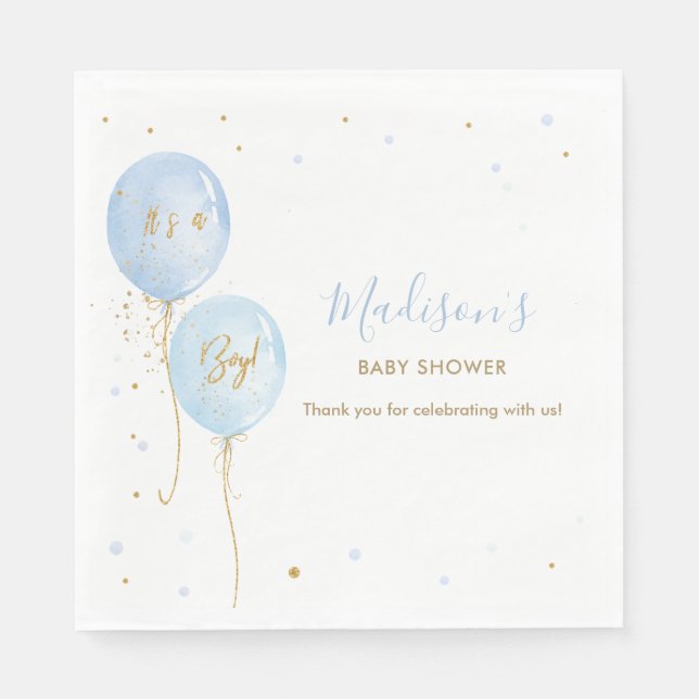 Chic Blue Balloons Boy Baby Shower Napkin (Front)
