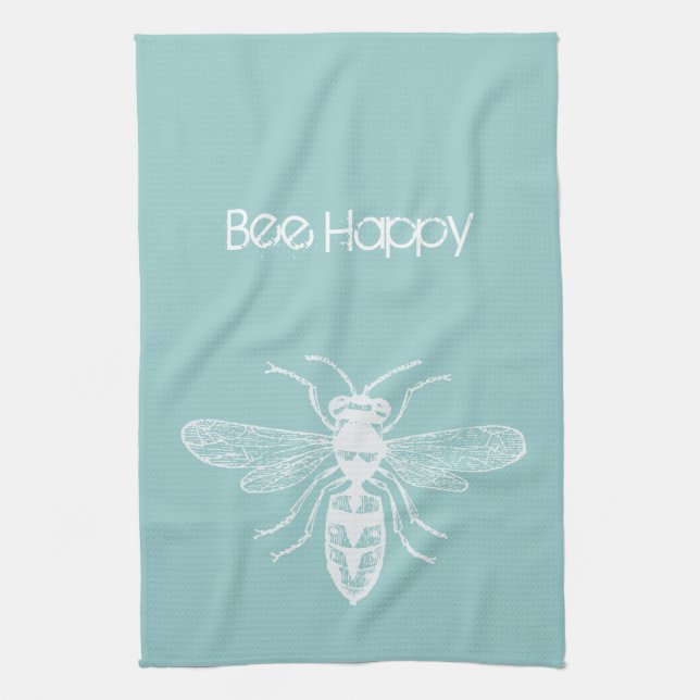 Chic Blue Bee Happy Tea Towel (Vertical)