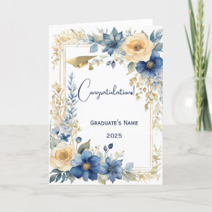 Chic Blue Beige Flower Personalised Graduation Card