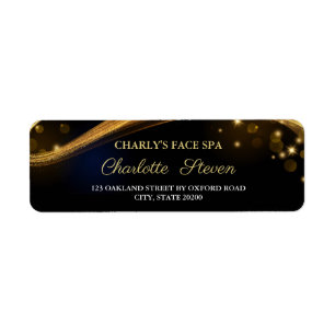 Chic Blue Black and Gold Sparkle Return Address 