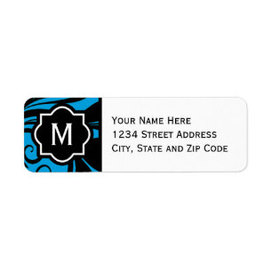 Chic Blue Black and White Flourish Monogram