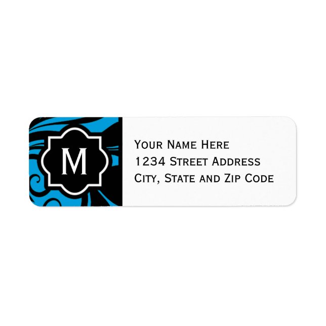 Chic Blue Black and White Flourish Monogram (Front)