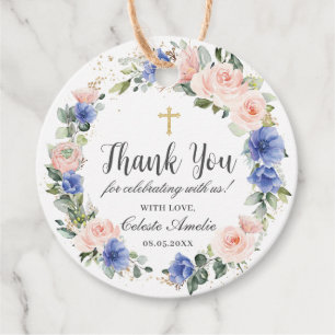 Chic Blue Blush Floral Baptism Christening Favour  Favour Tags