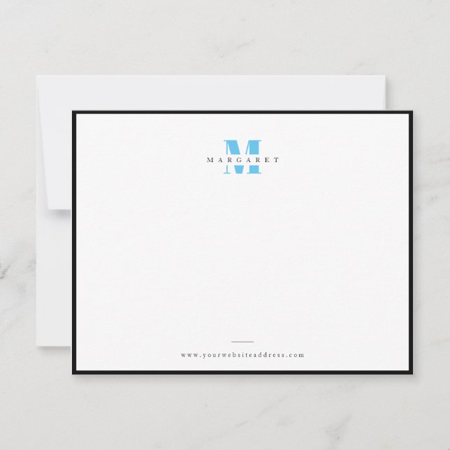 Chic Blue Bold Letter Simple Monogram Name Card (Front)