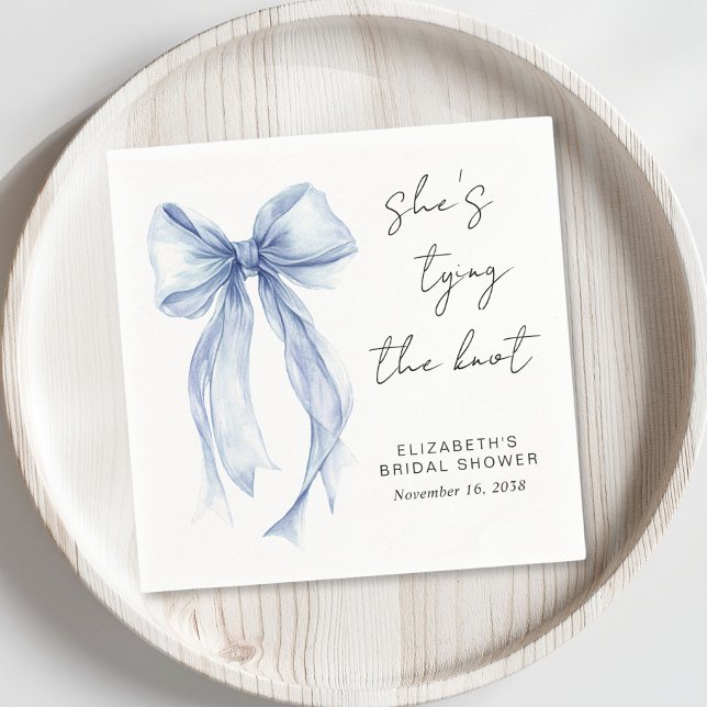 Chic Blue Bow Watercolor Bridal Shower Napkin (Creator Uploaded)