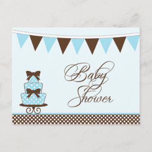 Chic blue + brown boys baby shower invitation postcard