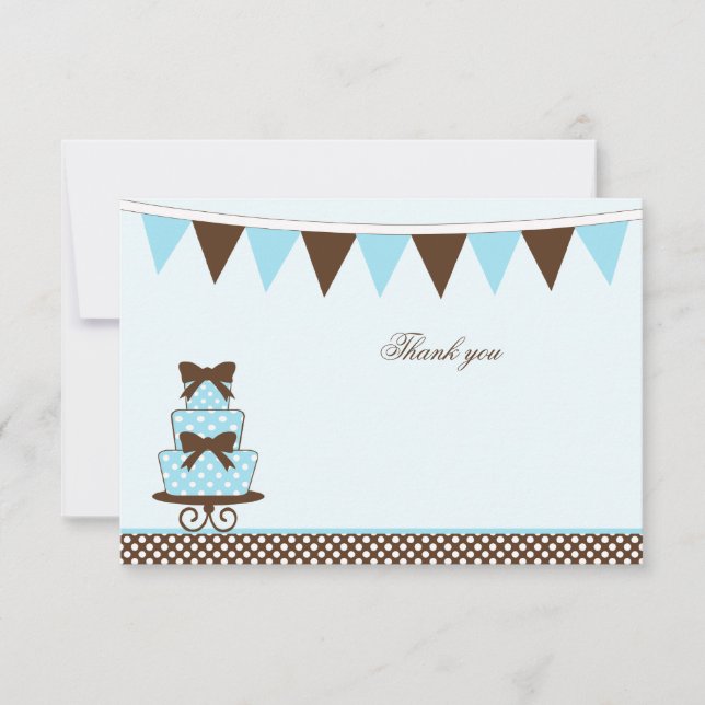Chic blue + brown boys baby shower thank you card (Front)