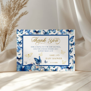 Chic Blue Butterfly Baby in Bloom Baby Shower Thank You Card