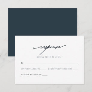 Chic Blue Calligraphy Wedding Rsvp Card