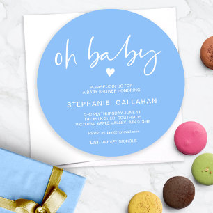 Chic Blue Circular Oh Baby Shower Invitation