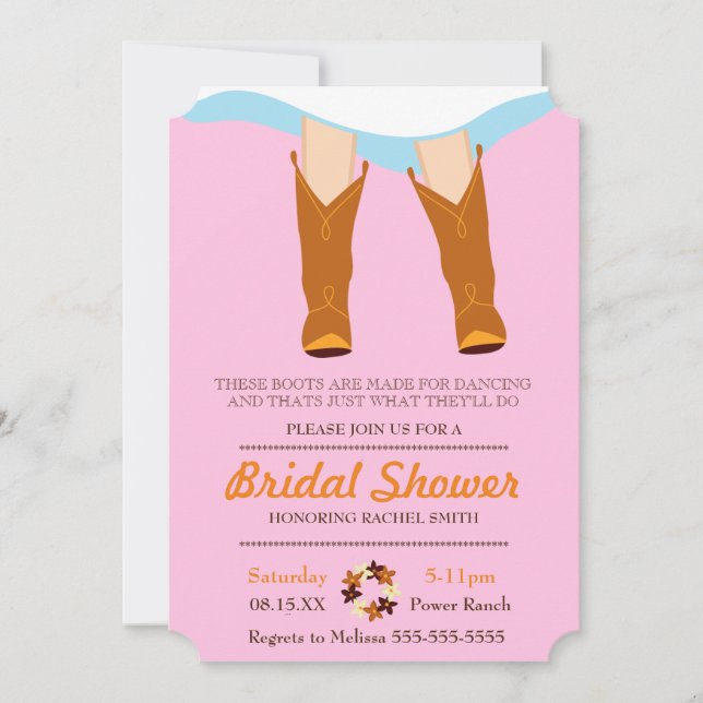 Chic Blue Cowgirl Country Bridal Shower Invitation (Front)