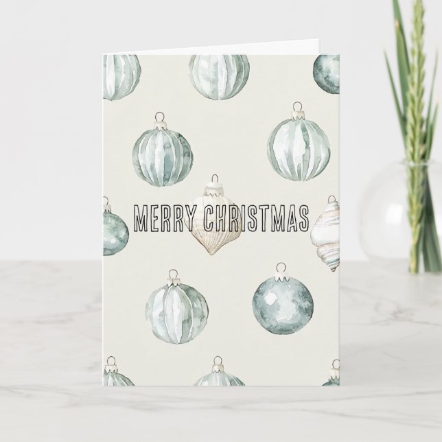 Chic Blue Cream Beach Ocean Christmas Card (Front)