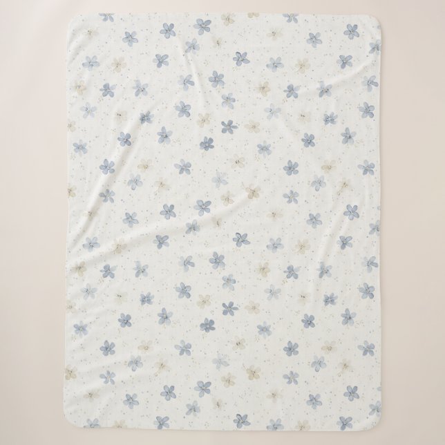 Chic Blue Cream Flowers   Sherpa Blanket (Front)