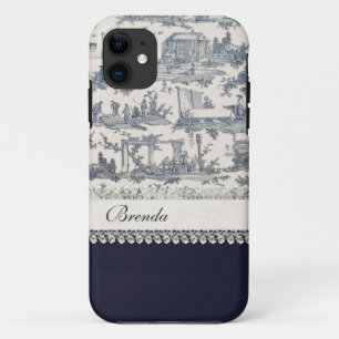 Chic Blue & Cream French Toiles Custom iPhone 11 Case