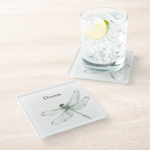 Chic Blue Dragonflies Dream Glass Coaster