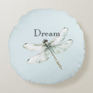 Chic Blue Dragonflies Dream Round Cushion