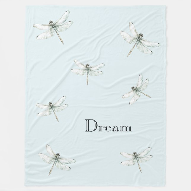Chic Blue Dragonfly Dream Fleece Blanket (Front)