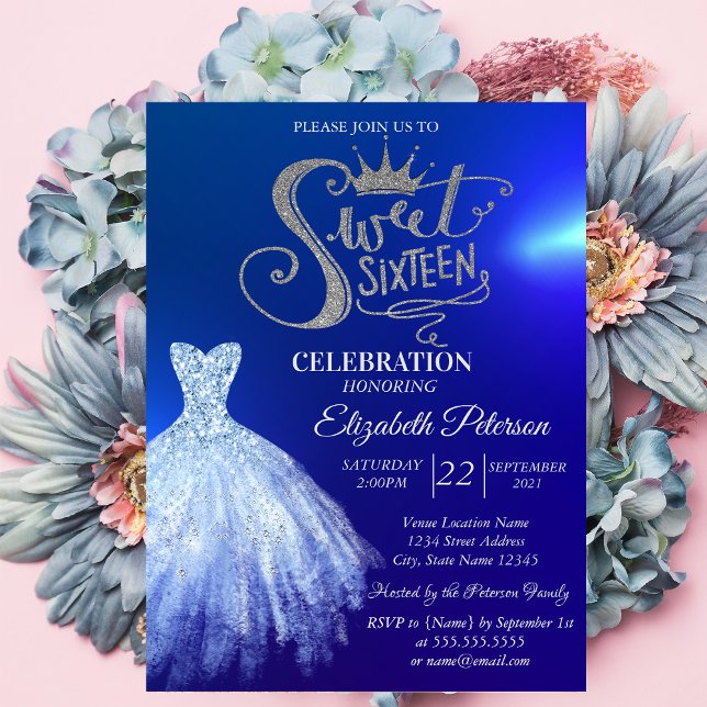 Chic Blue Dress,Diamonds Blue Sweet 16  Invitation (Creator Uploaded)