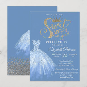 Chic Blue Dress,Diamonds Sweet 16   Invitation