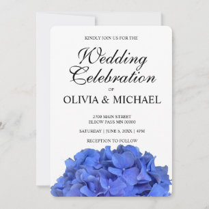 Chic blue elegant floral hydrangeas wedding invitation