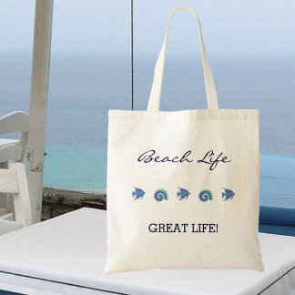 Chic Blue Fish and Shells Beach Life Tote Bag