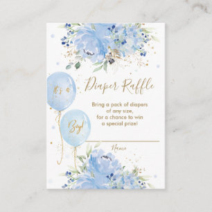 Chic Blue Floral Balloons Baby Boy Diaper Raffle Enclosure Card