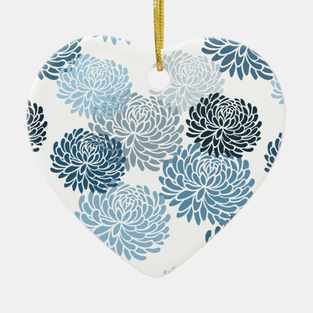 Chic Blue Floral Ceramic Tree Decoration (Front)