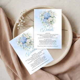 Chic Blue Floral Gold Wedding details card