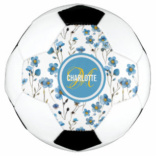 Chic blue floral pattern monogrammed name football