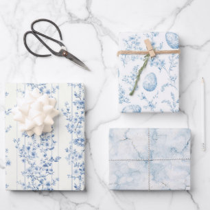 Chic Blue Flowers Easter Eggs Wrapping Paper Sheet