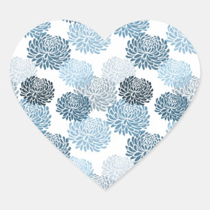 Chic Blue Flowers Heart Sticker