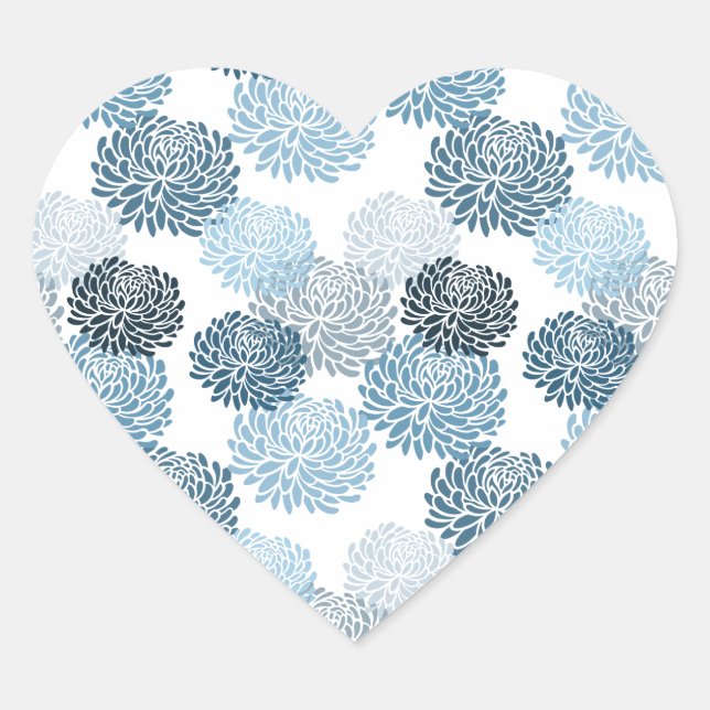 Chic Blue Flowers Heart Sticker (Front)