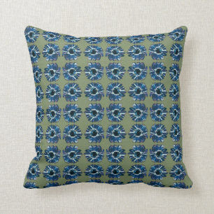 Chic Blue Flowers Pattern with Olive Green Cushion