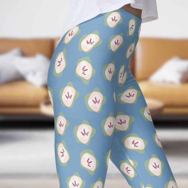 Chic Blue Frost Sepal and Style Floral Pattern Leggings (Sepal and Style on Cerulean Frost )