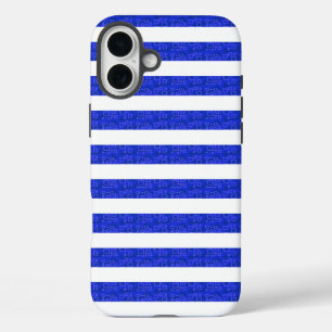 Chic Blue Geometric Stripes iPhone 16 Plus Case