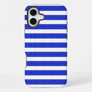 Chic Blue Geometric Stripes  iPhone 16 Plus Case