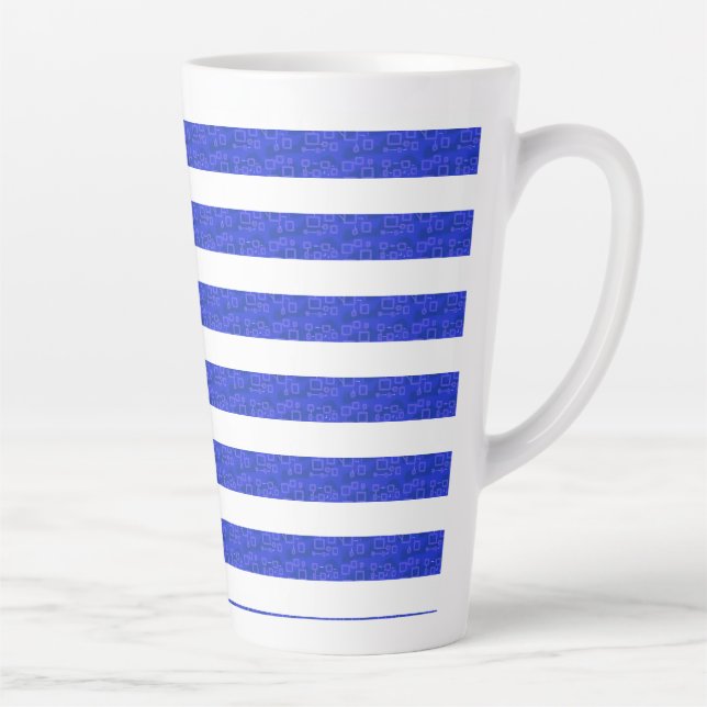 Chic Blue Geometric Stripes Latte Mug (Right)