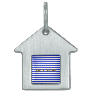Chic Blue Geometric Stripes  Pet ID Tag
