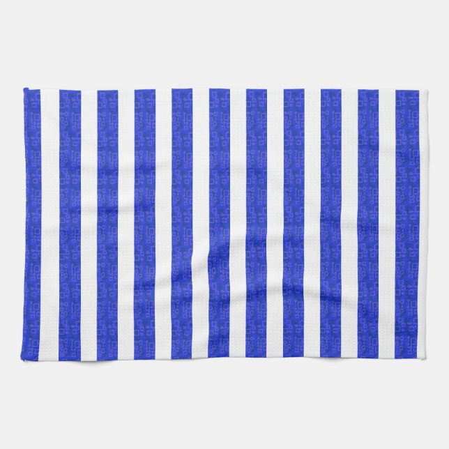 Chic Blue Geometric Stripes  Tea Towel (Horizontal)