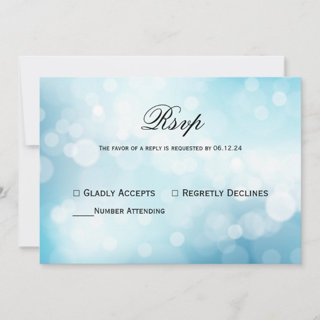 Chic Blue glitter  Bokeh Light Wedding Rsvp Invitation (Front)