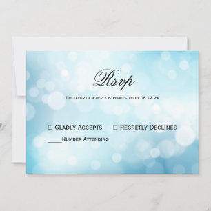 Chic Blue glitter Bokeh Light Wedding Rsvp Invitation