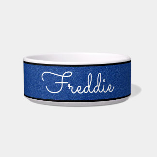 Chic Blue Glitter Customised Cat Bowl