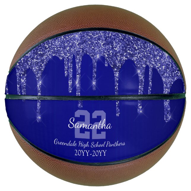Chic Blue Glitter Drips Name Team Number Year Basketball (Front)