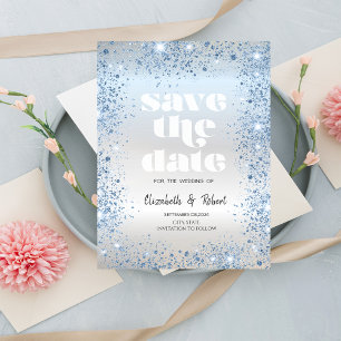 Chic Blue Glitter Dust Confetti Save The Date