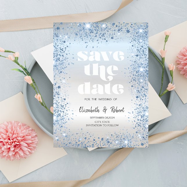 Chic Blue Glitter Dust Confetti Save The Date (Creator Uploaded)