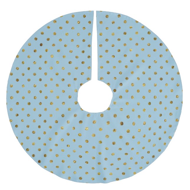 Chic Blue Gold Glam Dots Christmas Brushed Polyester Tree Skirt (Front)